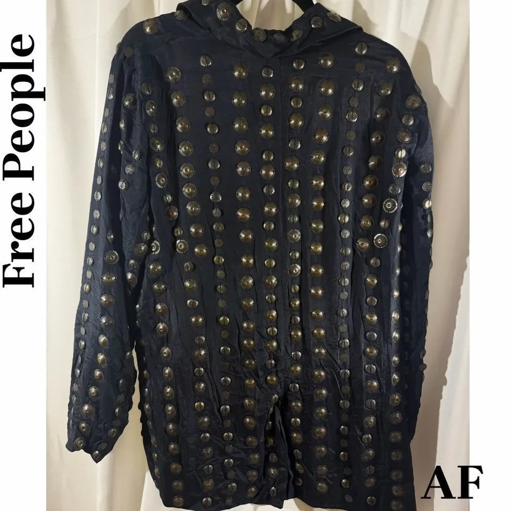 Free People Corrie Coin Blazer Black Bronze Coins Medium New